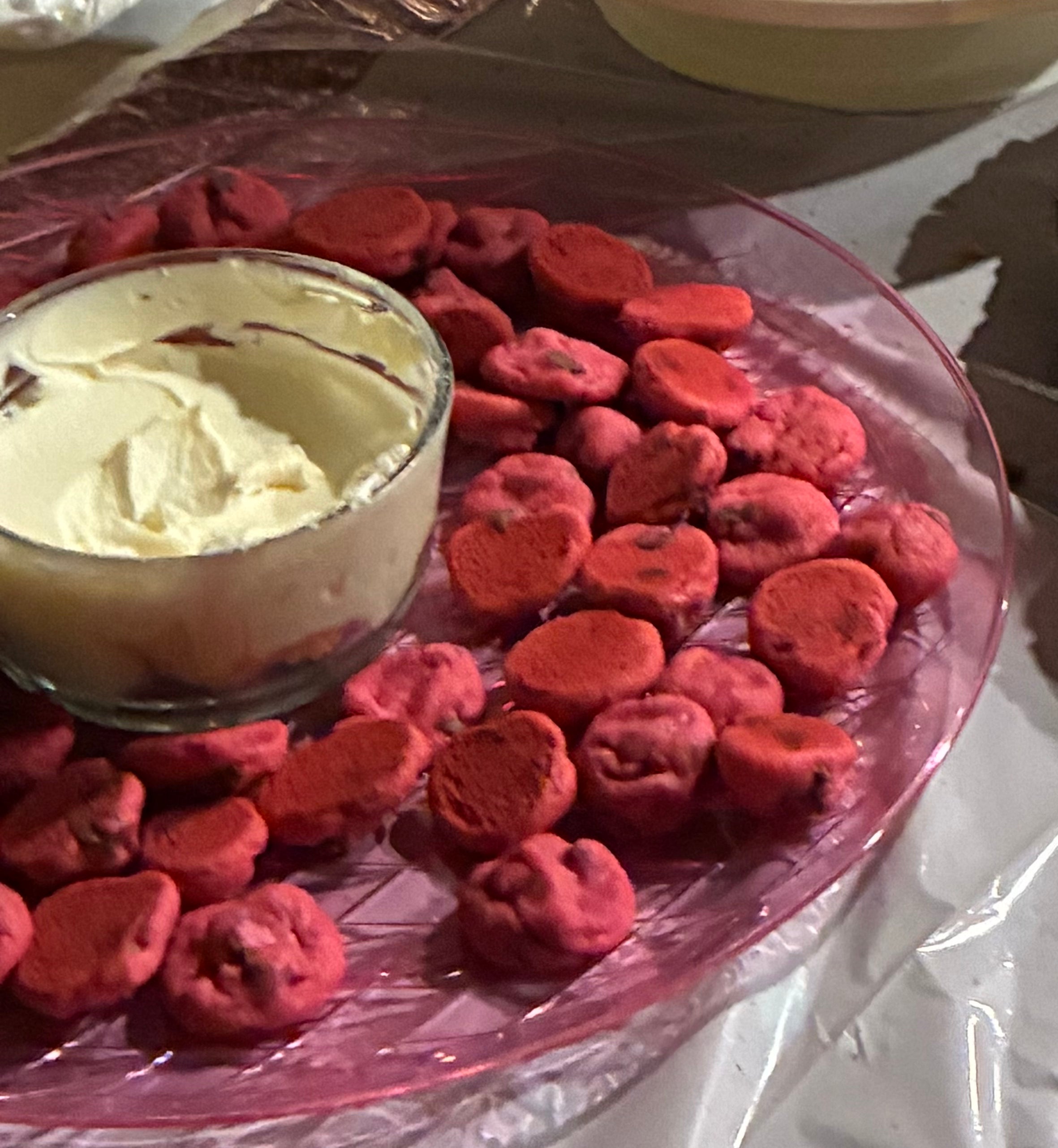 Mini Chocolate Chip Cookie Dippers with Dip! These will be regular chocolate chip, these were colored for a graduation event.